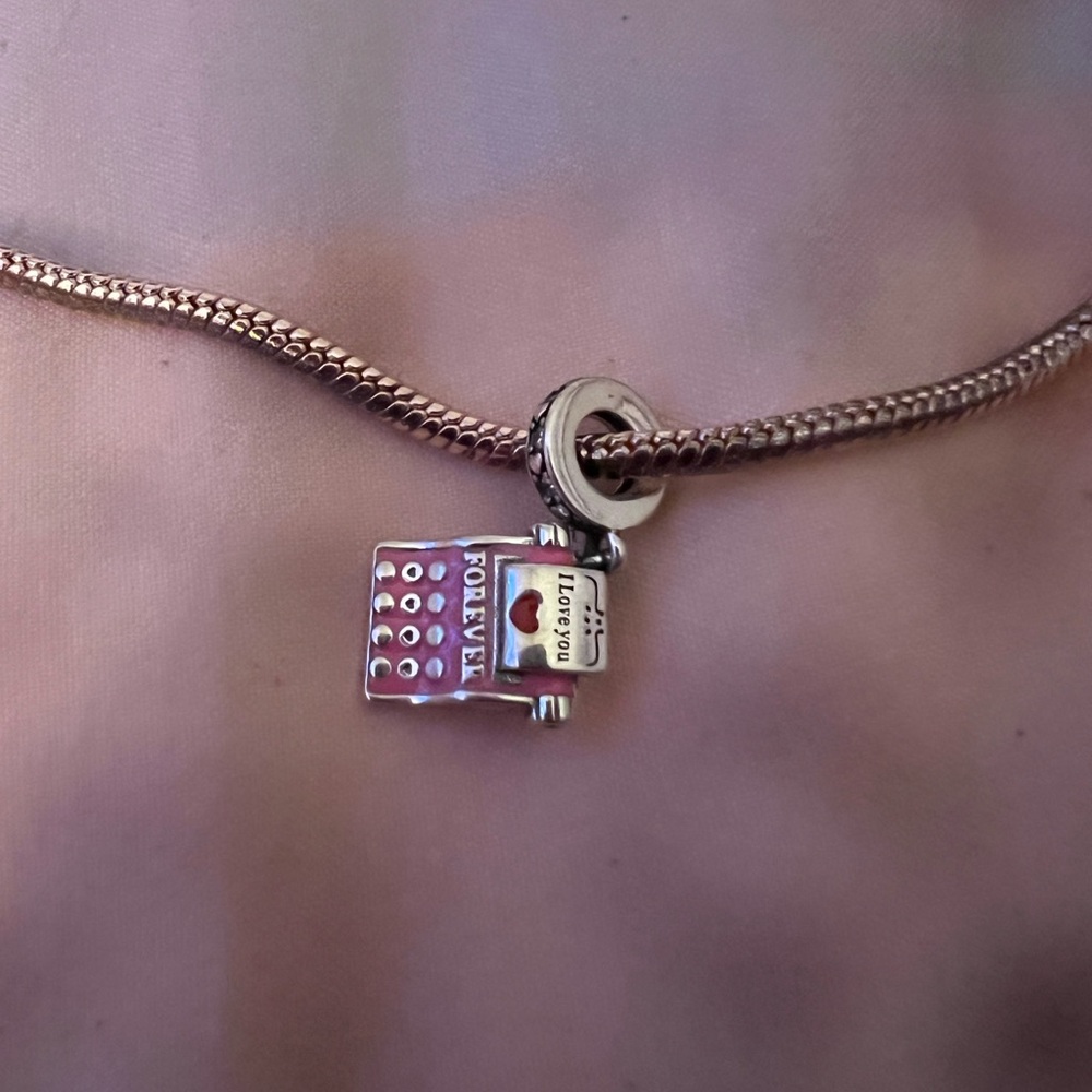 Silver & Pink Dangle Typewriter Charm "I love you forever" & "You Are My… - Picture 4 of 7